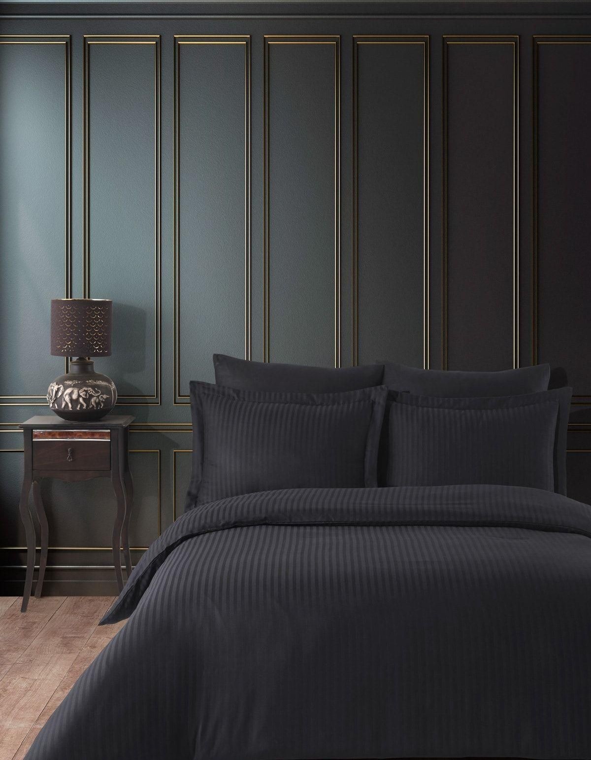 Varol Çift Kişilik Saten Çizgili Nevresim Takımı – Lastikli Çarşaf, Parlak ve Yumuşak Kumaş