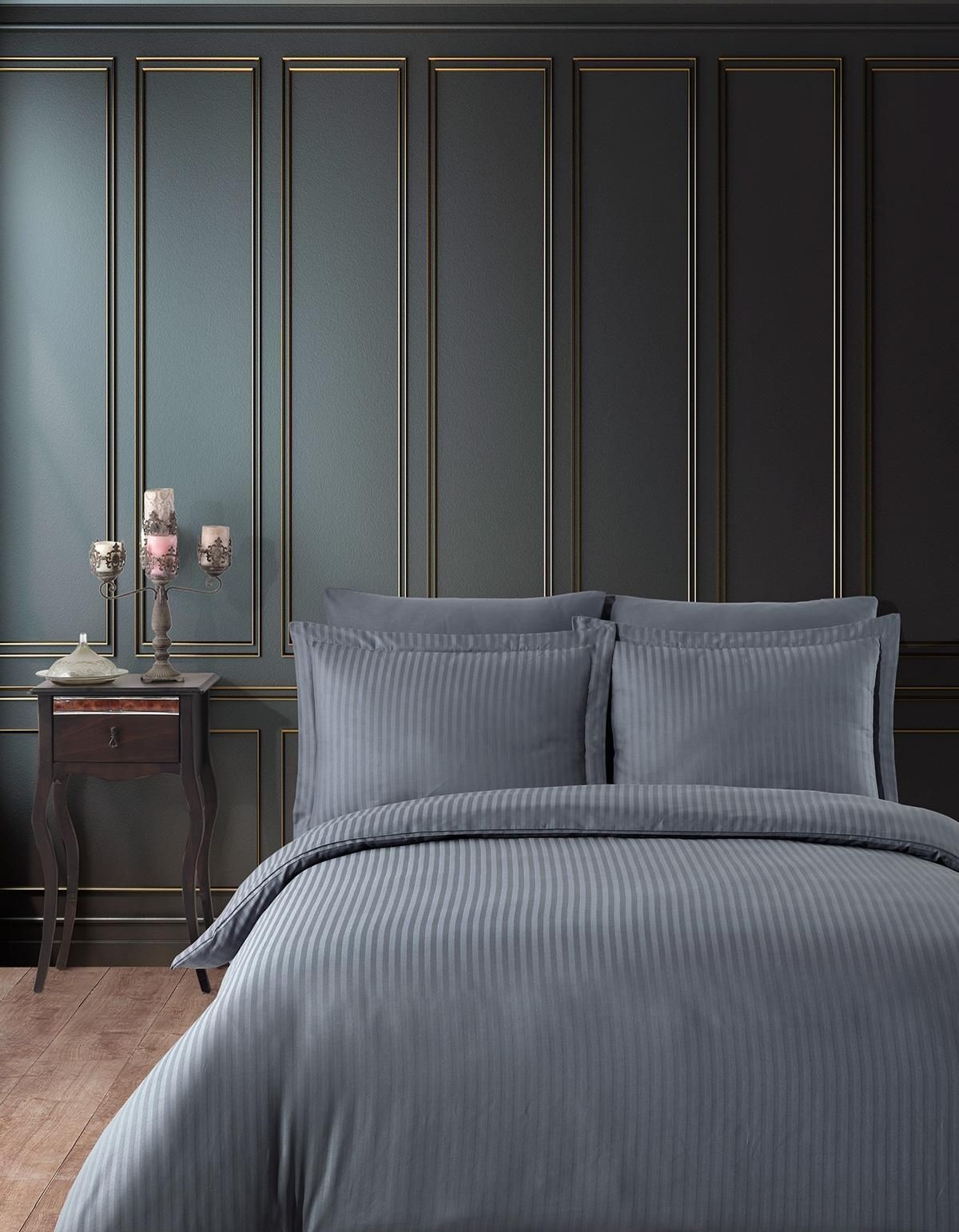 Varol Çift Kişilik Saten Çizgili Nevresim Takımı – Lastikli Çarşaf, Parlak ve Yumuşak Kumaş