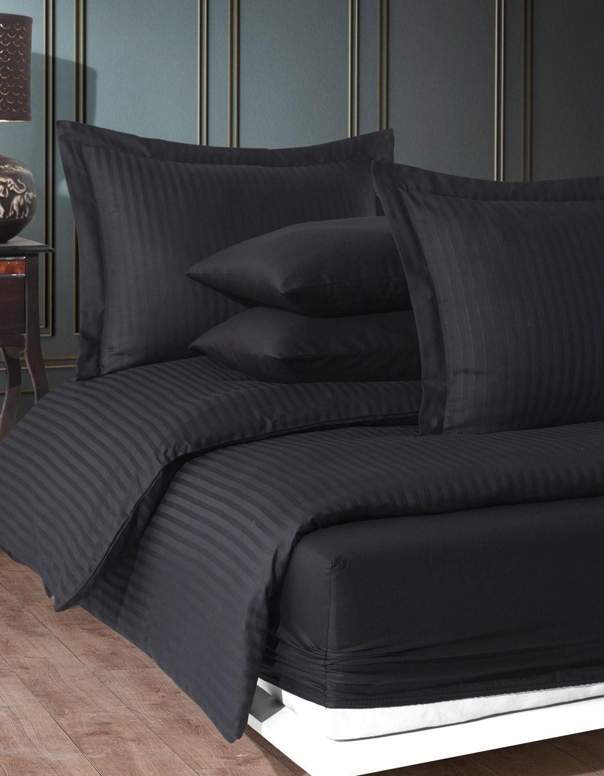 Varol Çift Kişilik Saten Çizgili Nevresim Takımı – Lastikli Çarşaf, Parlak ve Yumuşak Kumaş