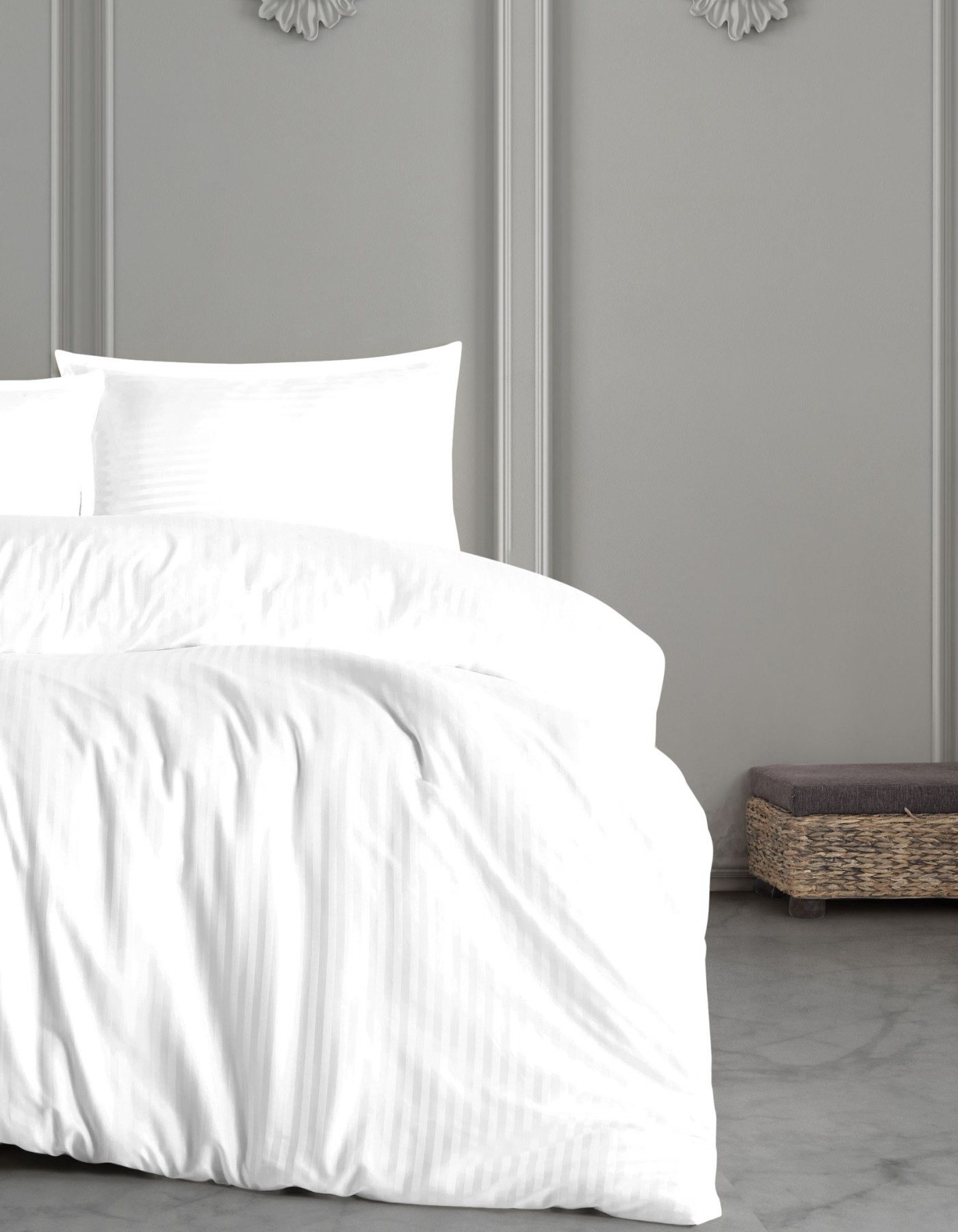 Varol Çift Kişilik Saten Çizgili Nevresim Takımı – Lastikli Çarşaf, Parlak ve Yumuşak Kumaş