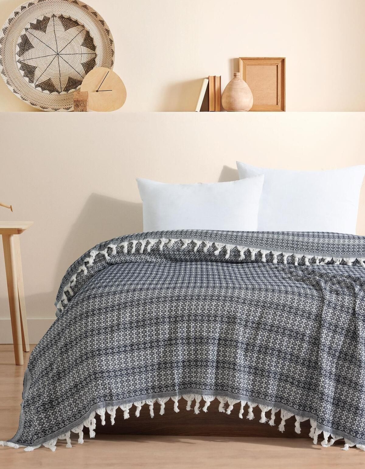 Varol Diamond Serisi Naturel Peştemal Pike Yatak Örtüsü %100 Pamuk