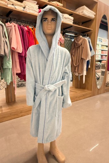 Varol İhracat Fazlası Çocuk Bornozu – Mavi Bukle Kumaş | Kalın & Dayanıklı