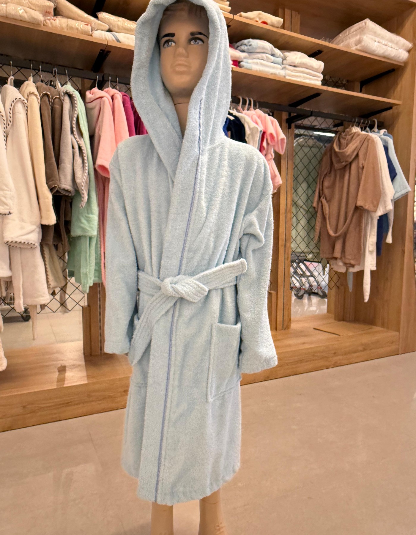 Varol İhracat Fazlası Çocuk Bornozu – Mavi Bukle Kumaş | Kalın & Dayanıklı