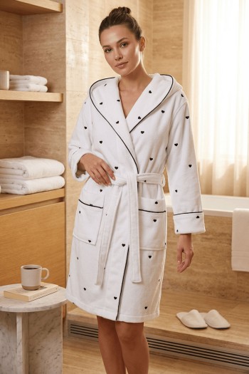 Varol Kalpli Nakışlı %100 Pamuk Love Serisi Bornoz