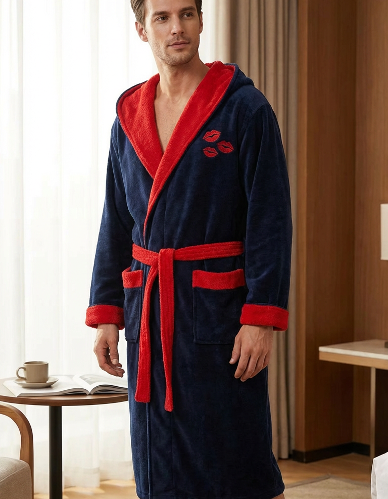 Varol Luxury Touch Kapşonlu %100 Pamuk Nakışlı Bornoz – Kiss