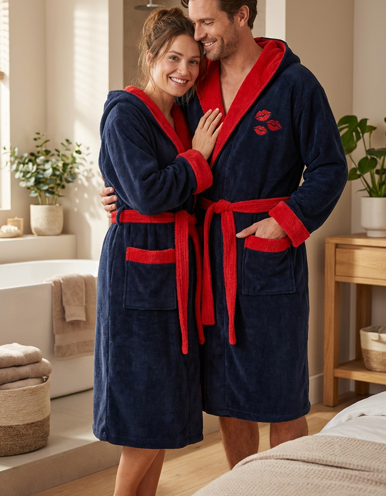 Varol Luxury Touch Kapşonlu %100 Pamuk Nakışlı Bornoz – Kiss