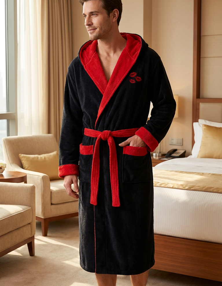 Varol Luxury Touch Kapşonlu %100 Pamuk Nakışlı Bornoz – Kiss