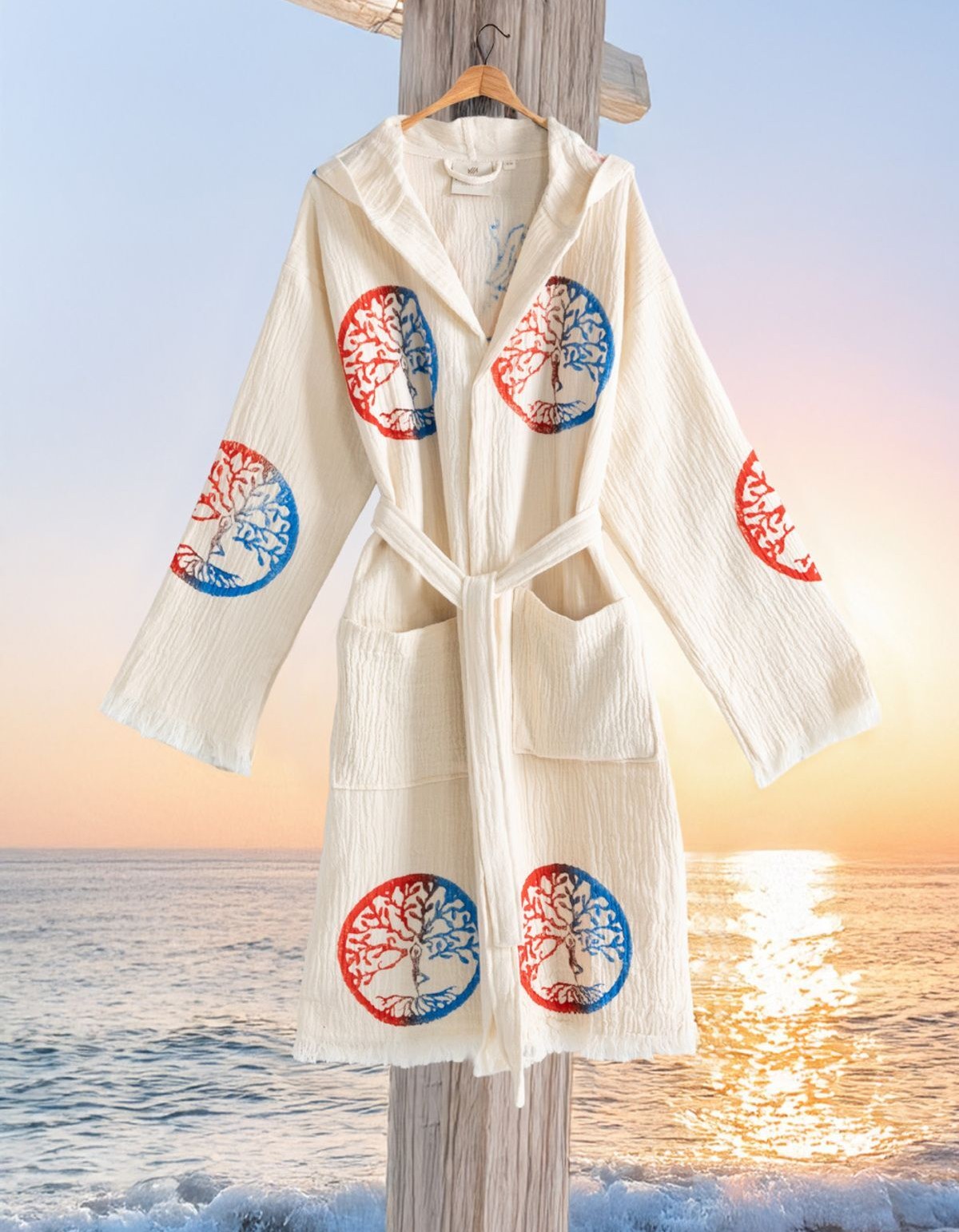 Varol Organik %100 Pamuk Kapşonlu Sabahlık Bornoz Plaj Elbisesi - Dualis