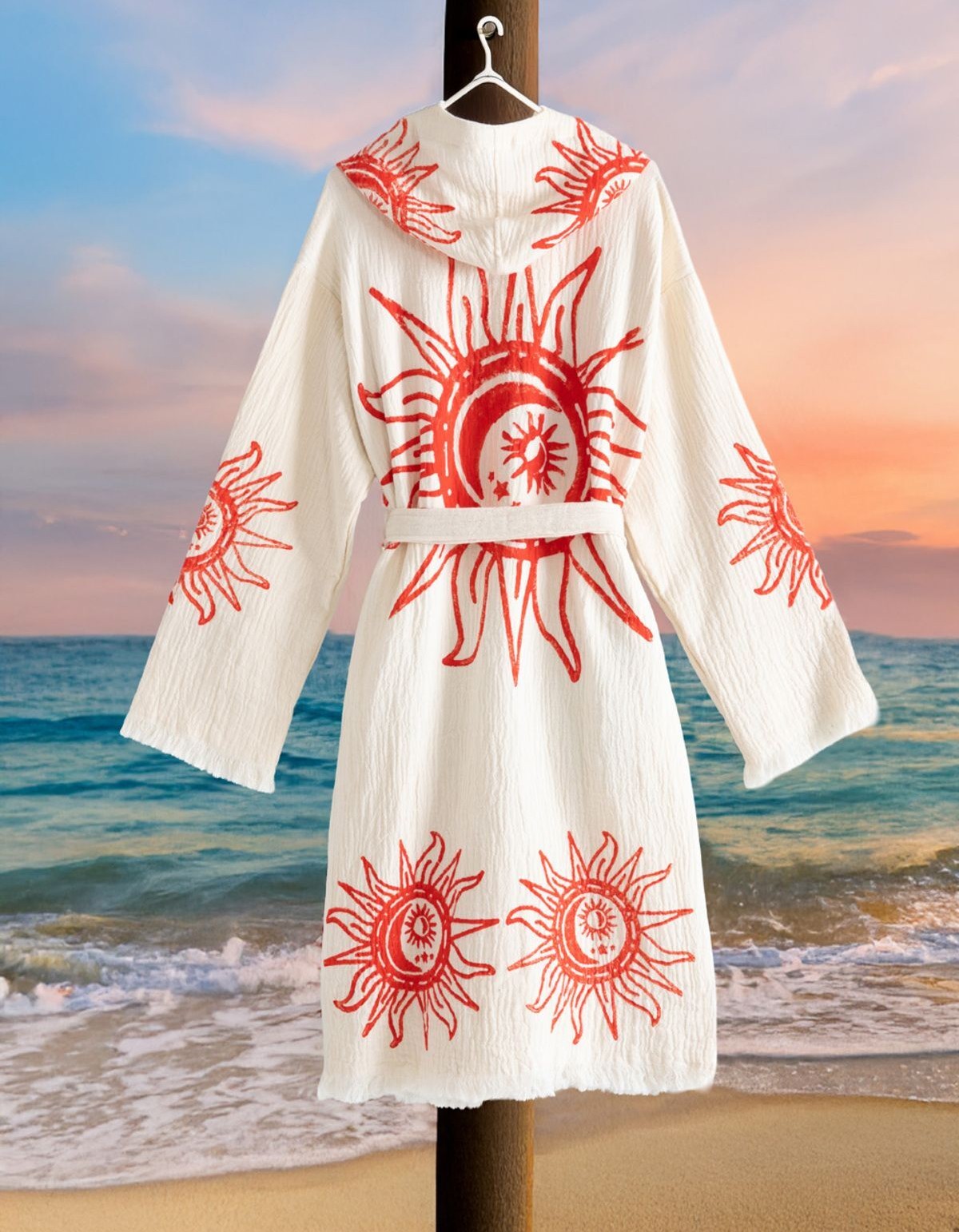 Varol Organik %100 Pamuk Kapşonlu Sabahlık Bornoz Plaj Elbisesi - Heliona V1