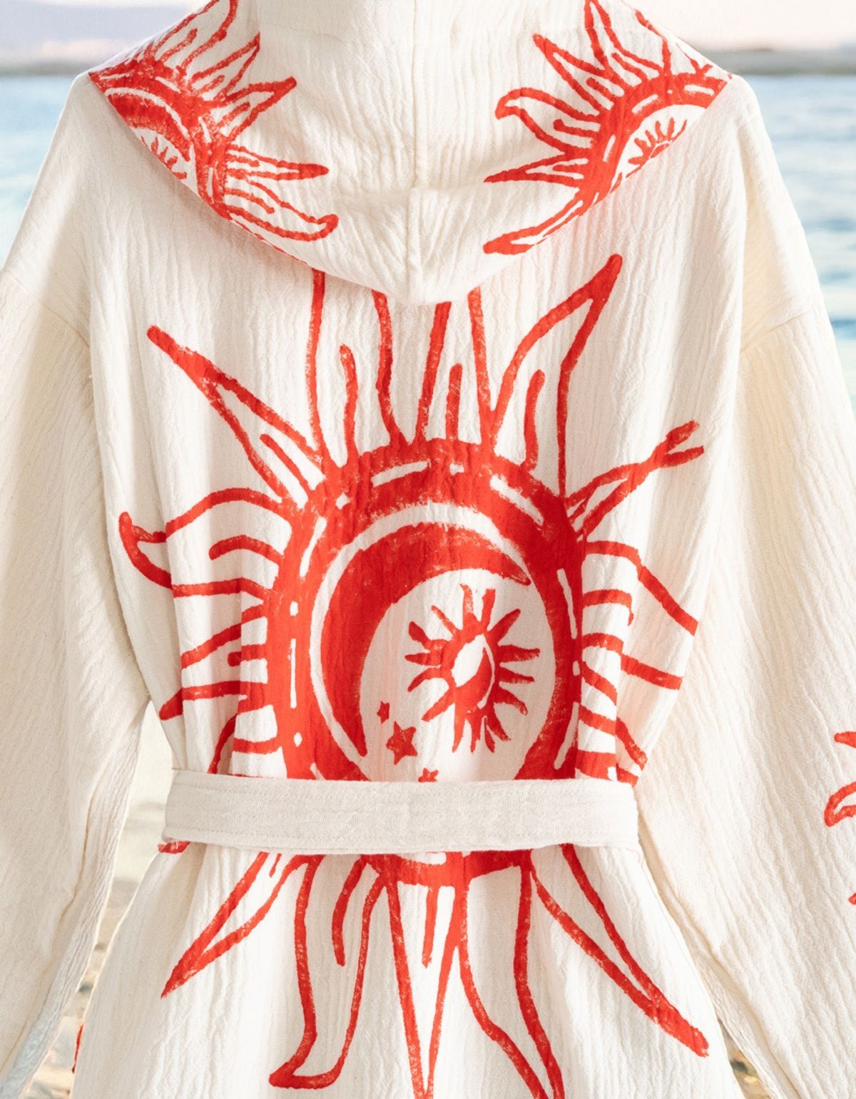 Varol Organik %100 Pamuk Kapşonlu Sabahlık Bornoz Plaj Elbisesi - Heliona V1