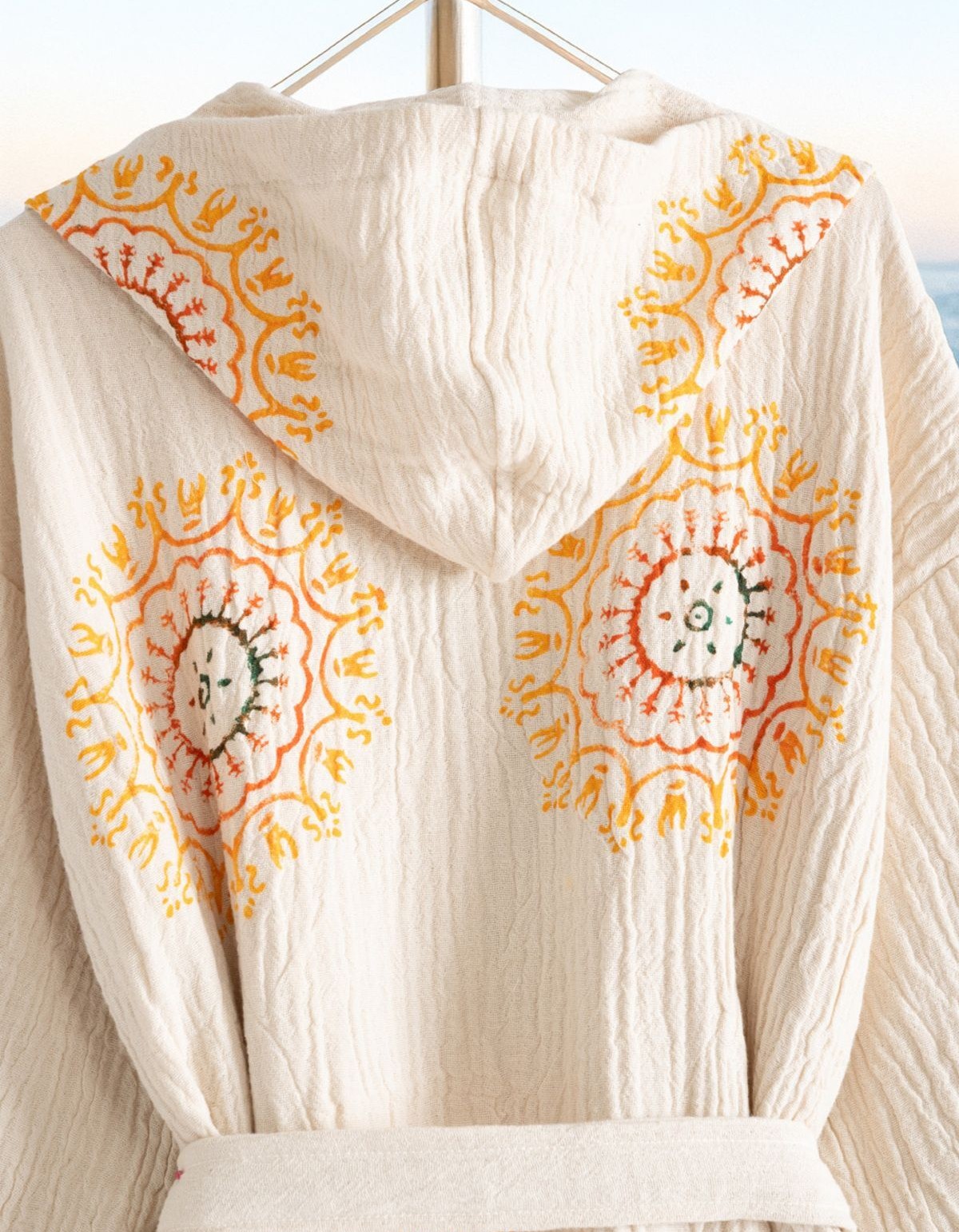 Varol Organik %100 Pamuk Kapşonlu Sabahlık Bornoz Plaj Elbisesi - Lemura