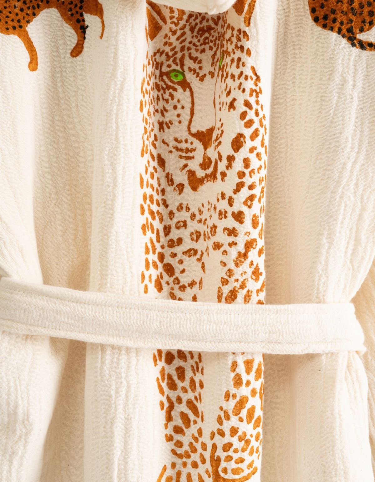 Varol Organik %100 Pamuk Kapşonlu Sabahlık Bornoz Plaj Elbisesi - Leopar