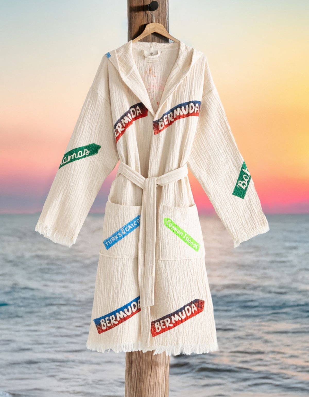 Varol Organik %100 Pamuk Kapşonlu Sabahlık Bornoz Plaj Elbisesi - Nomada