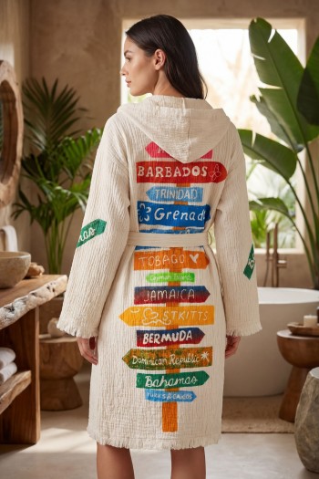 Varol Organik %100 Pamuk Kapşonlu Sabahlık Bornoz Plaj Elbisesi - Nomada