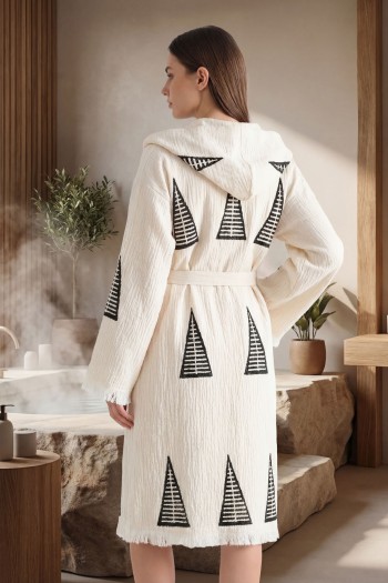 Varol Organik %100 Pamuk Kapşonlu Sabahlık Bornoz Plaj Elbisesi - Piramit