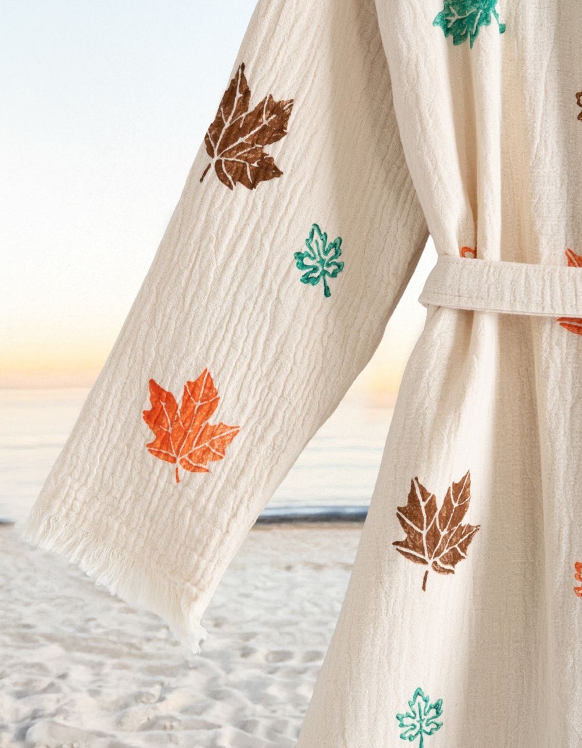 Varol Organik %100 Pamuk Kapşonlu Sabahlık Bornoz Plaj Elbisesi - Sonbahar