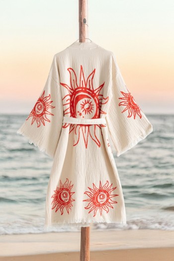 Varol Organik %100 Pamuk Kimono Yaka Sabahlık Bornoz - Heliona v1