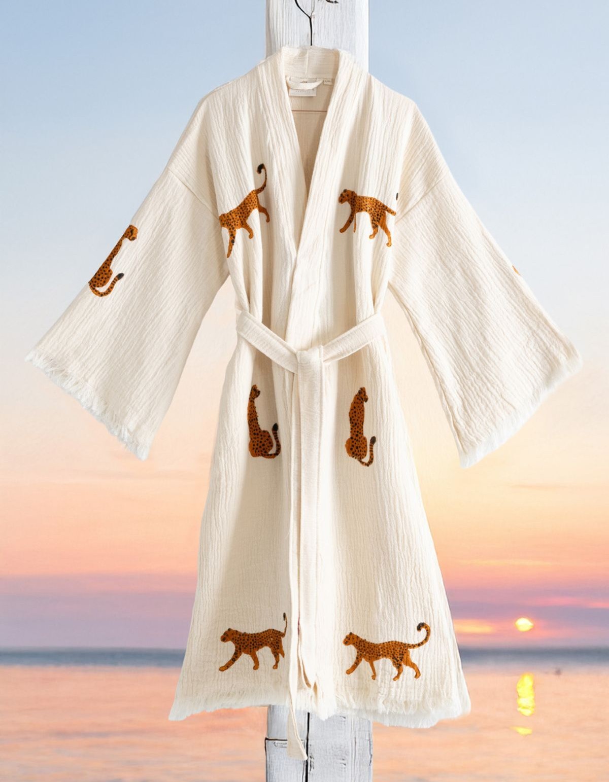 Varol Organik %100 Pamuk Kimono Yaka Sabahlık Bornoz - Leopar