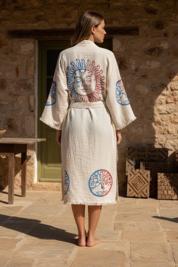 Varol Organik %100 Pamuk Kimono Yaka Sabahlık Bornoz - Dualis