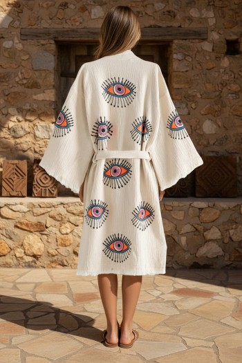 Varol Organik %100 Pamuk Kimono Yaka Sabahlık Bornoz - Göz