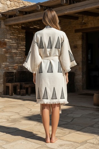 Varol Organik %100 Pamuk Kimono Yaka Sabahlık Bornoz - Piramit