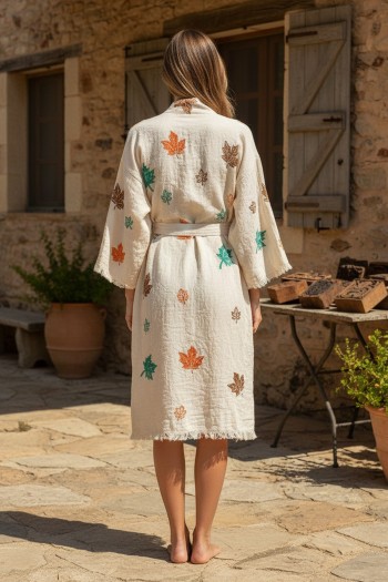 Varol Organik %100 Pamuk Kimono Yaka Sabahlık Bornoz - Sonbahar