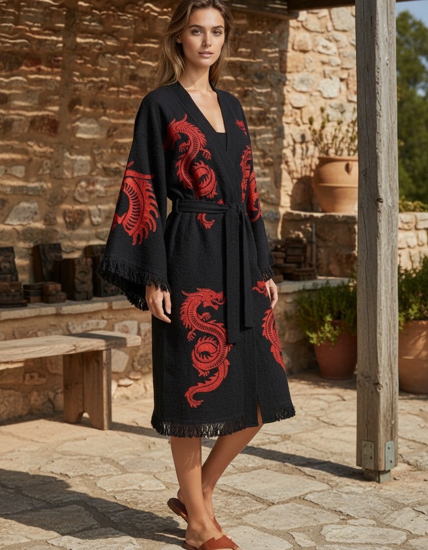 Varol Organik %100 Pamuk Kimono Yaka Sabahlık Bornoz - Viserion