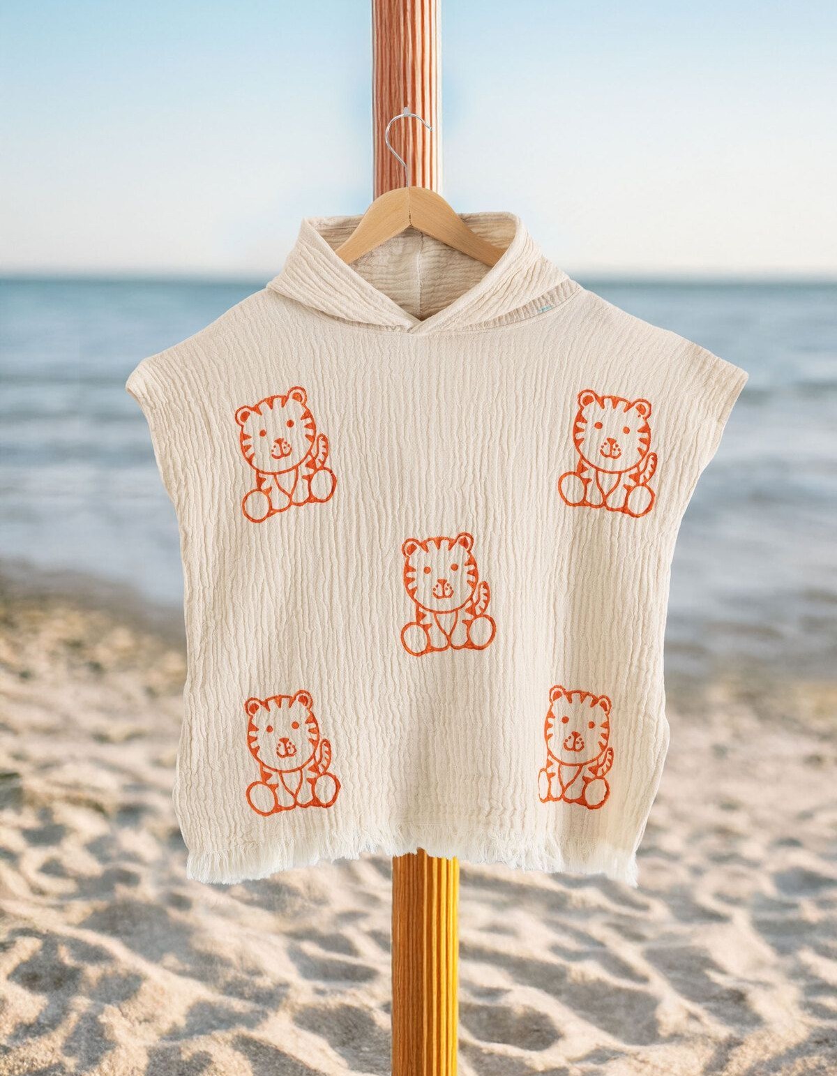 Varol Organik %100 Pamuk Müslin Çocuk Panço - Kaplan