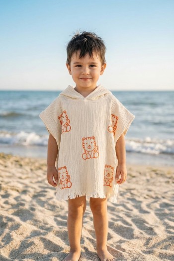 Varol Organik %100 Pamuk Müslin Çocuk Panço - Kaplan