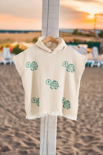 Varol Organik %100 Pamuk Müslin Çocuk Panço - Kaplu