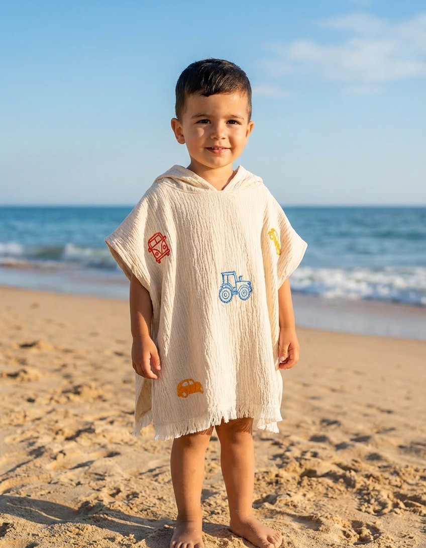 Varol Organik %100 Pamuk Müslin Çocuk Panço - Trafik