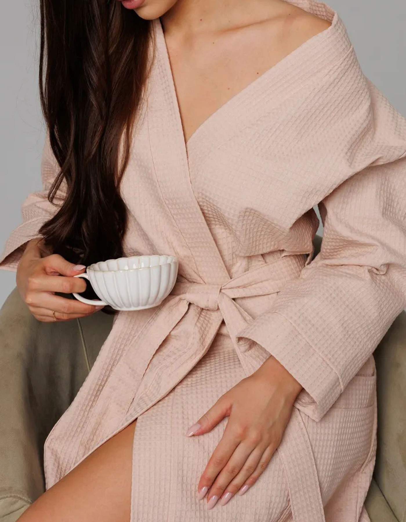 Varol Pike Dokuma Sütlü Kahve Bornoz – İhracat Fazlası, One Size