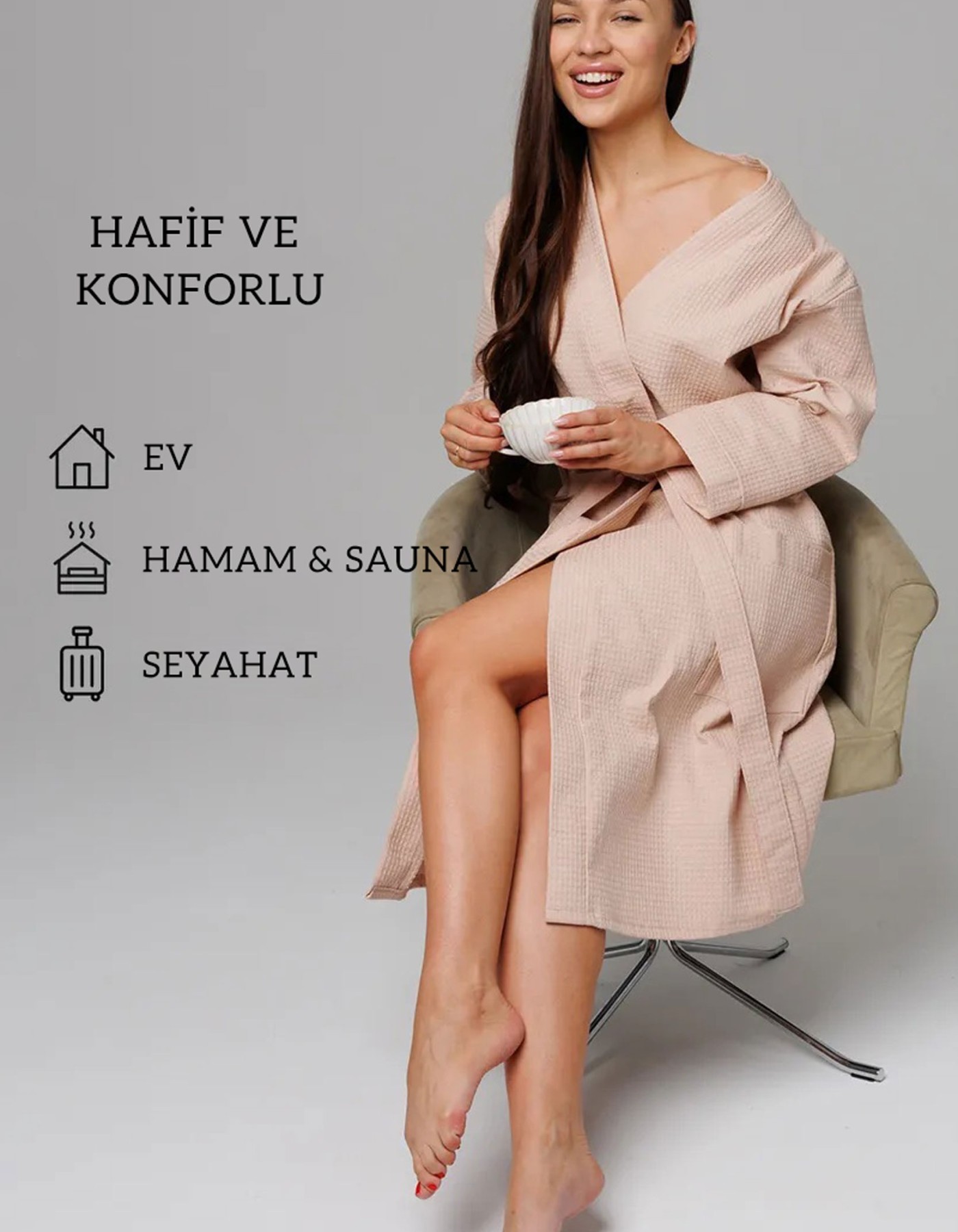 Varol Pike Dokuma Sütlü Kahve Bornoz – İhracat Fazlası, One Size