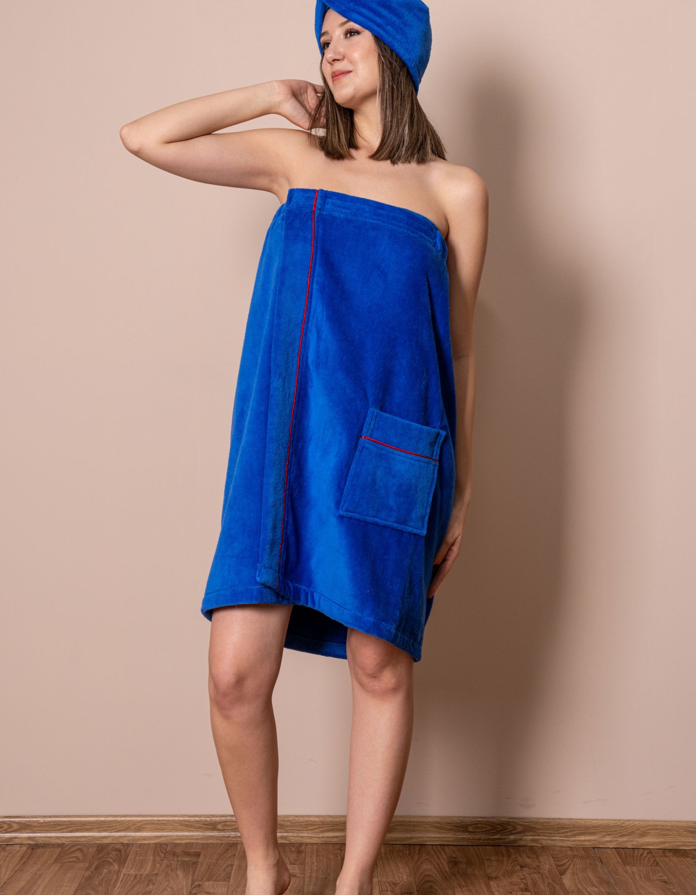 Varol Sauna Seti – Çıtçıtlı Banyo Havlusu & Düğmeli Baş Havlusu (Bone)