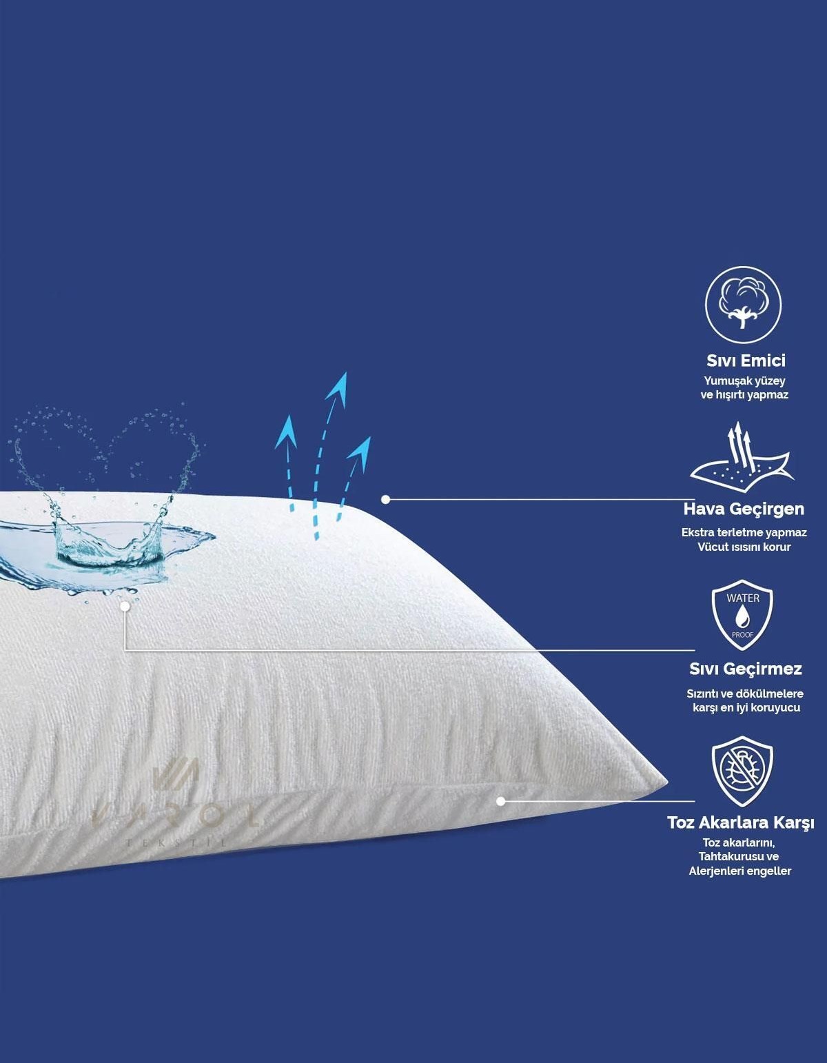 Varol Sıvı Geçirmez Yastık Koruyucu Alez 2 Adet