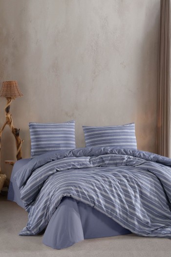 Varol Stripe Saten King Size (Battal Boy) Çarşafı Lastikli Nevresim Takım