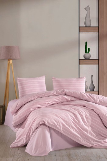 Varol Stripe Saten King Size (Battal Boy) Çarşafı Lastikli Nevresim Takım