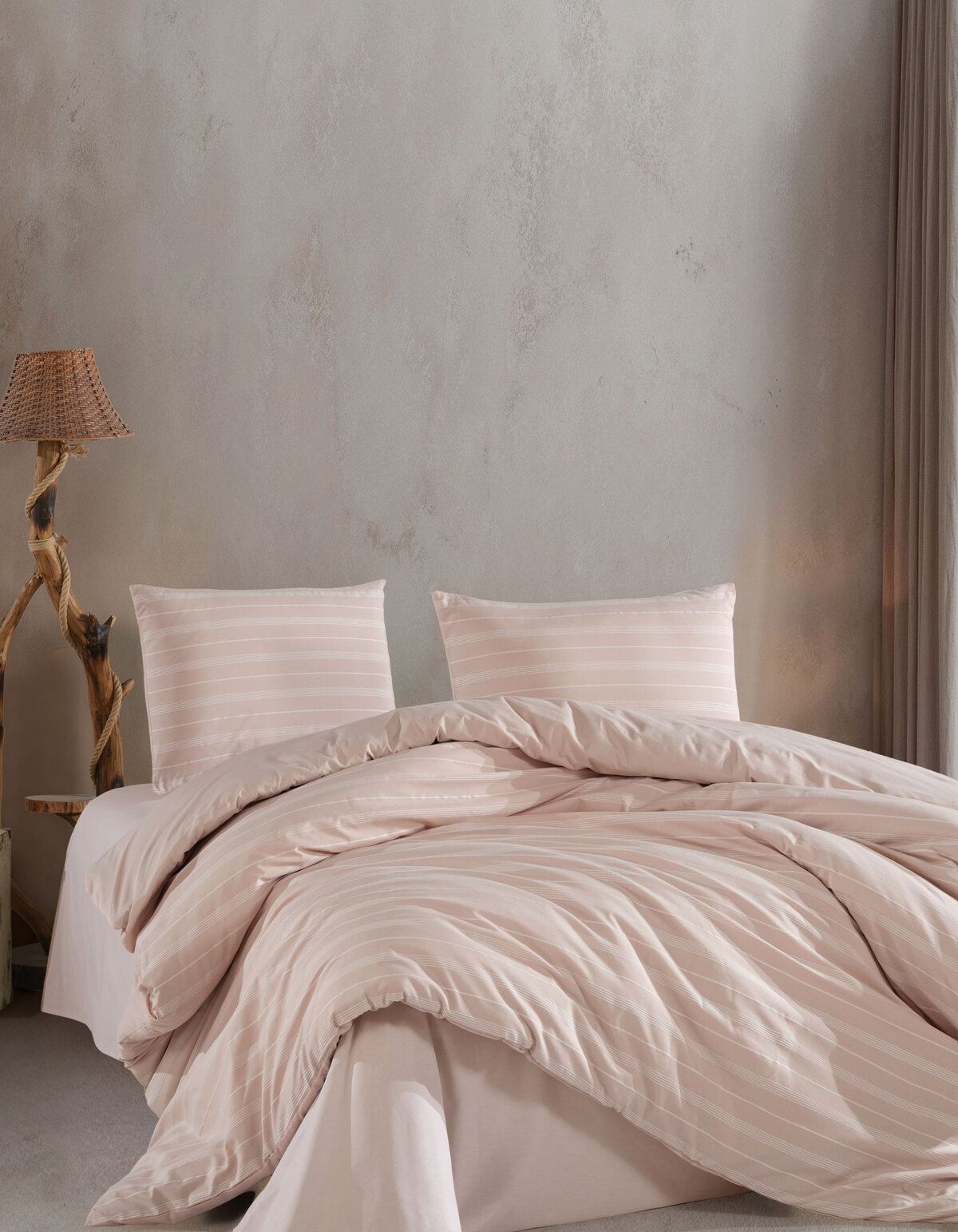 Varol Stripe Saten King Size (Battal Boy) Çarşafı Lastikli Nevresim Takım