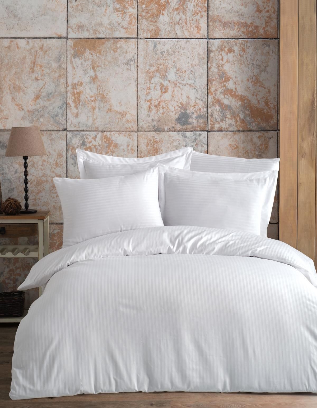 Varol Zeus Serisi Pamuk Saten Battal Boy (King Size) Nevresim Takımı - Beyaz